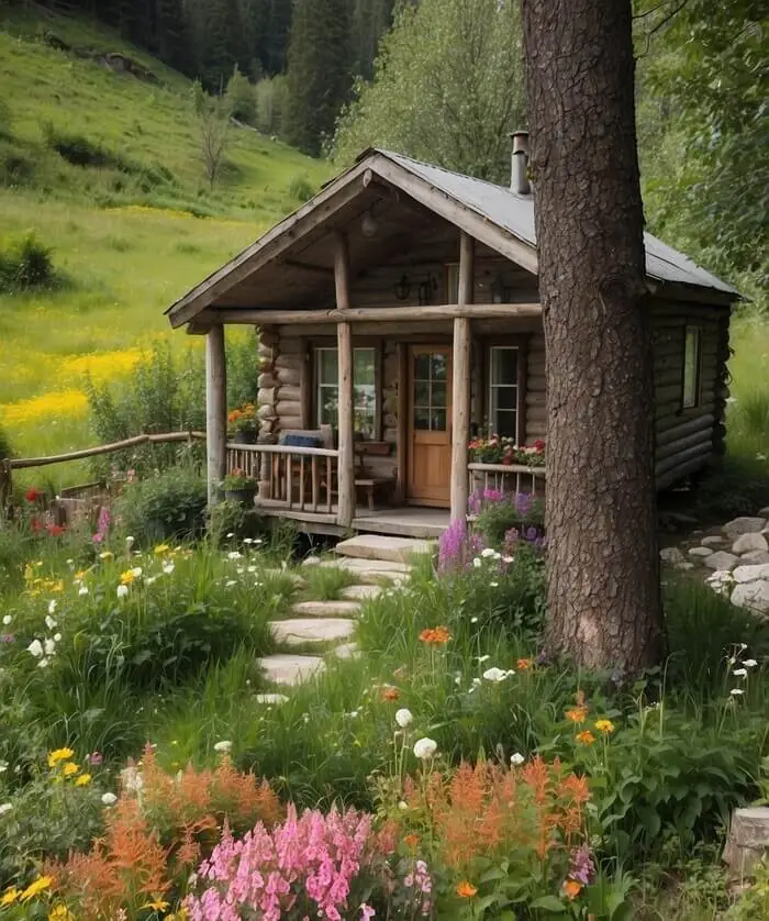 Cabana com jardim florido