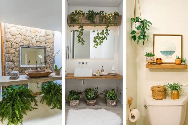 decoração com plantas no banheiro pequeno