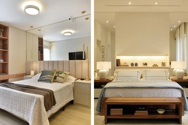 quarto de casal com espelho na parede