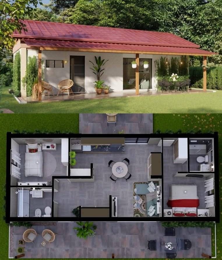 Casa meia água com planta