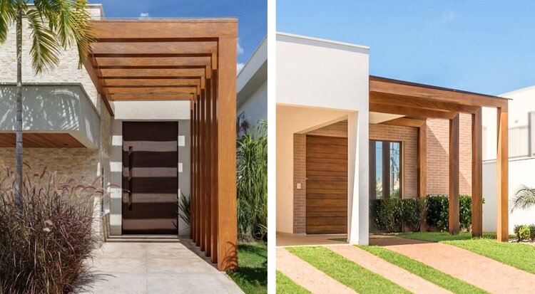 Casas Platibanda com modernas pergolado