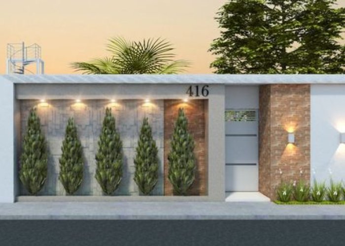 Muro com plantas pequenas na frente