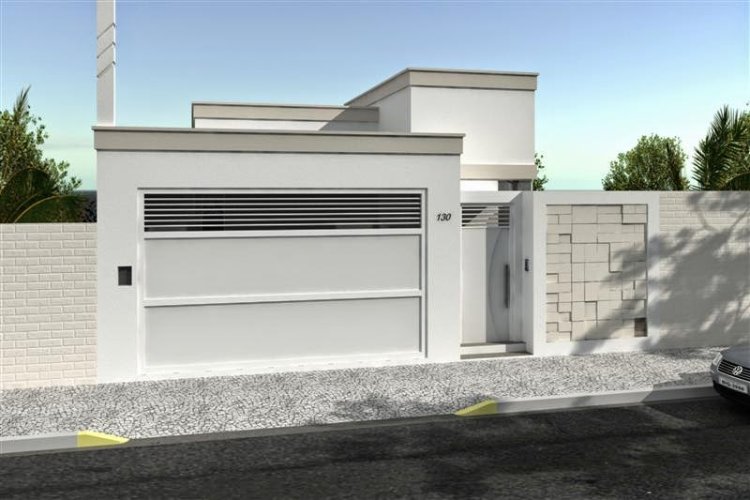 Muro simples com portão branco minimalista