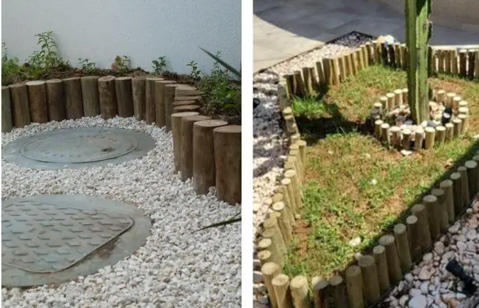 Canteiros com Troncos de Madeira