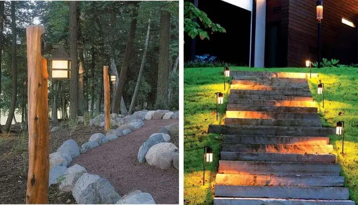 Iluminação com Lanternas e Postes de Madeira