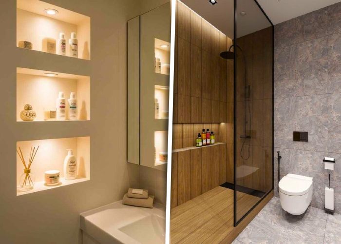 Banheiros com nichos embutidos que unem praticidade e elegância no dia a dia