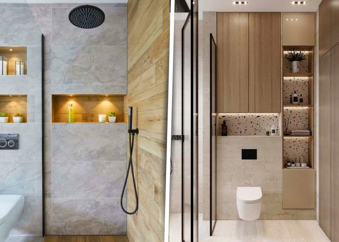 Banheiros pequenos com nichos embutidos ideais para aproveitar melhor o espaço