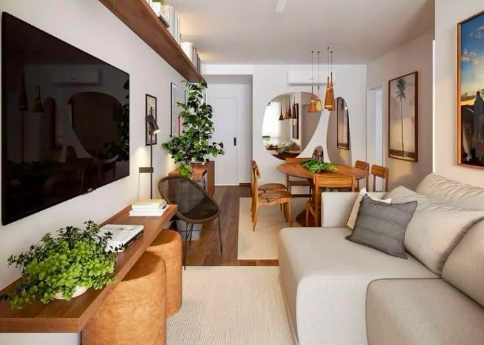 Sala de estar e jantar integradas pequenas e simples perfeita para ambientes compactos e modernos
