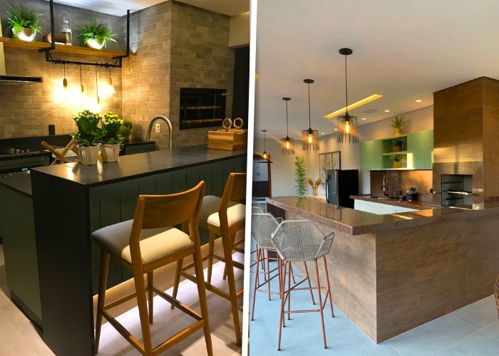Cozinhas com churrasqueira integrada simples ideais para ambientes compactos