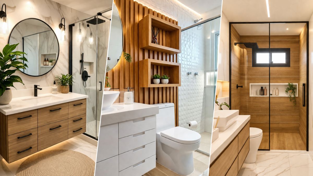 banheiro amadeirado com branco