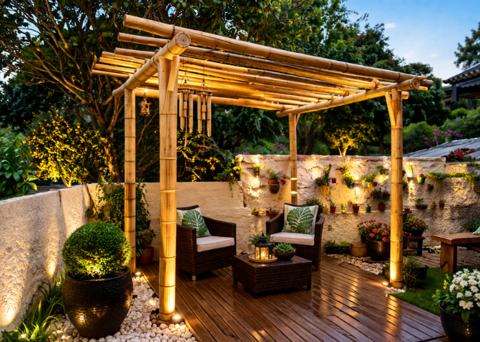 Estrutura simples em jardim pequeno