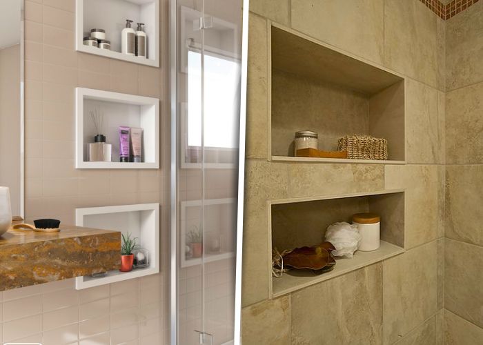 Fotos de banheiro com nichos embutidos que mostram soluções práticas e bonitas