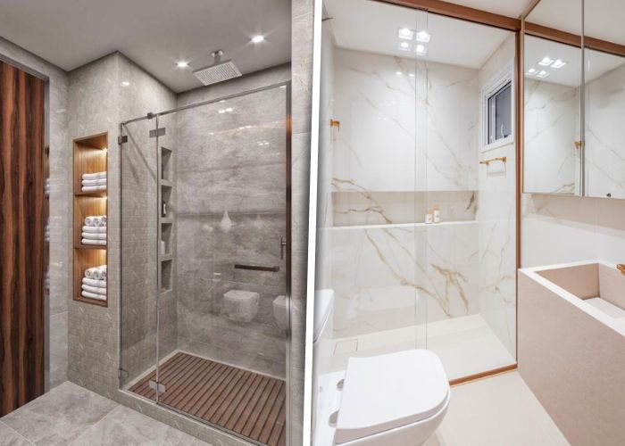 Ideias de banheiro com nicho embutido no box que otimizam o espaço com estilo