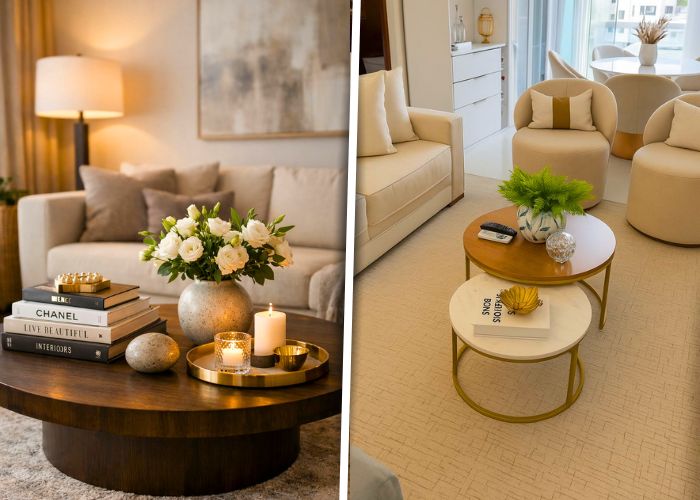 Mesinha de centro decorada com estilo moderno que valoriza a sala de estar