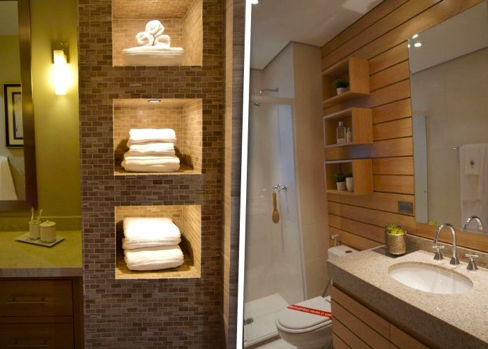 Modelos de banheiro com nichos embutidos que deixam o ambiente mais organizado