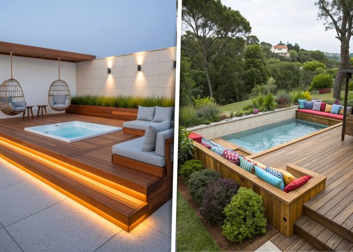 Piscina com deck elevado simples que combina praticidade, economia e um ótimo resultado visual