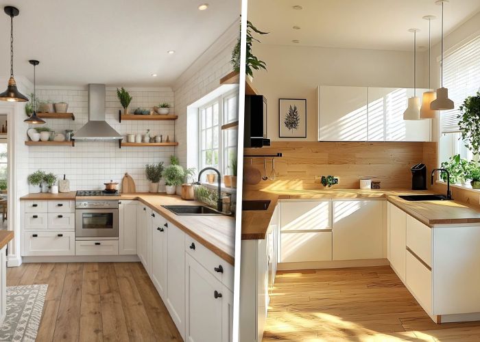 cozinha branca com madeira simples
