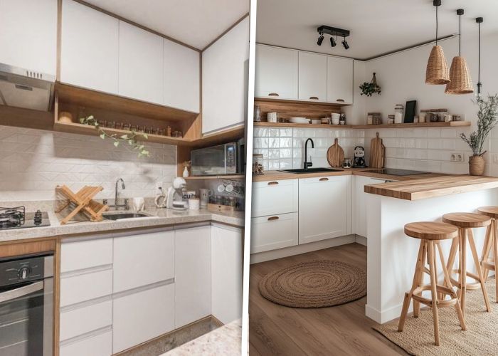 cozinha branca com madeira