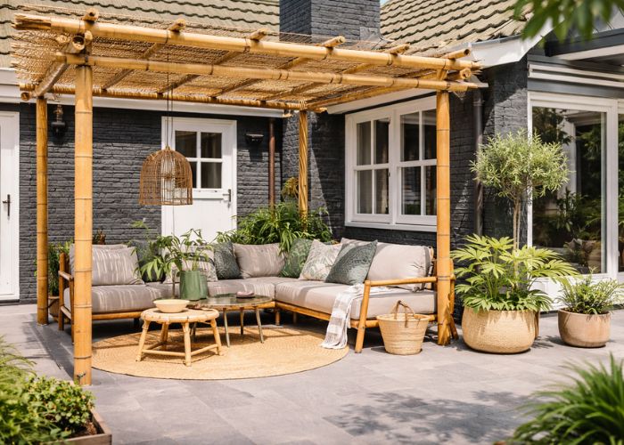 pergolados de bambu com cobertura leve