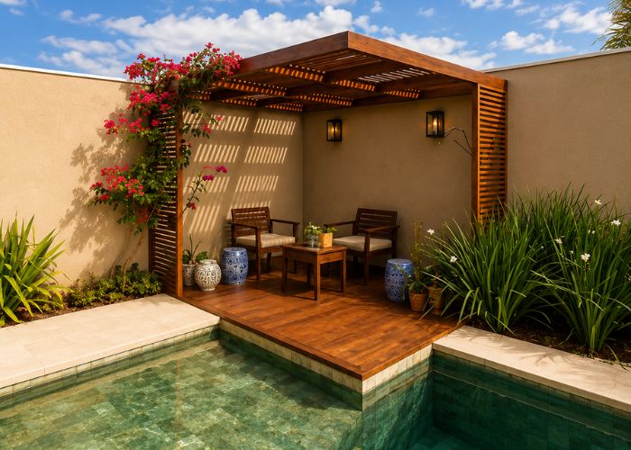 Pergolado de Madeira para Piscina estrutura compacta