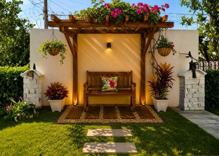 Pergolado de madeira para jardim pequeno