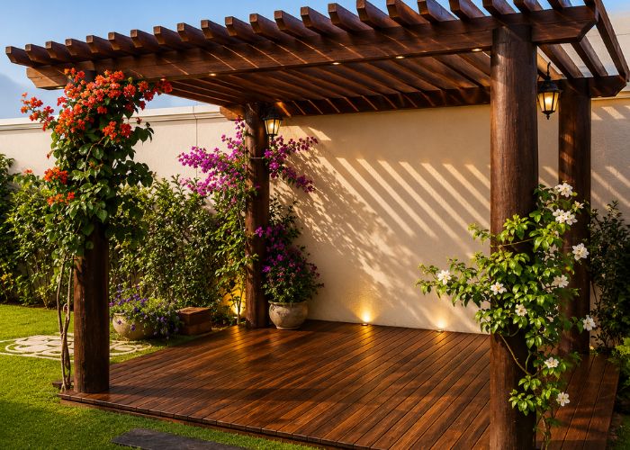 pergolado em um jardim pequeno