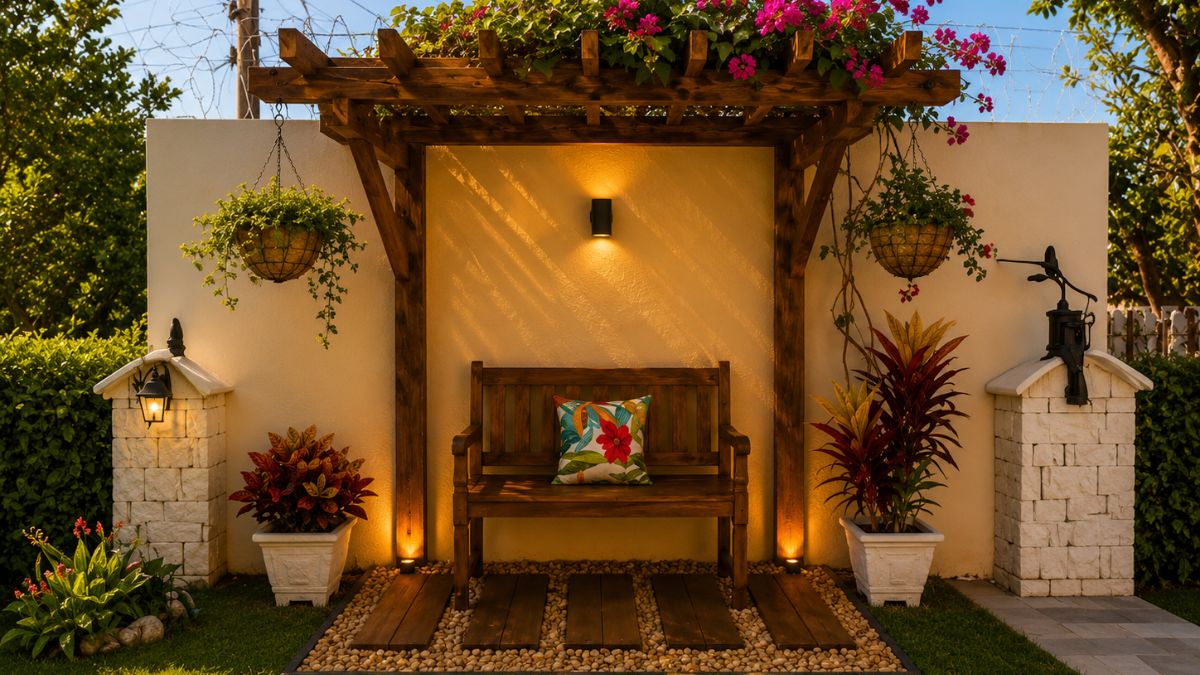 Pergolado de madeira para jardim pequeno