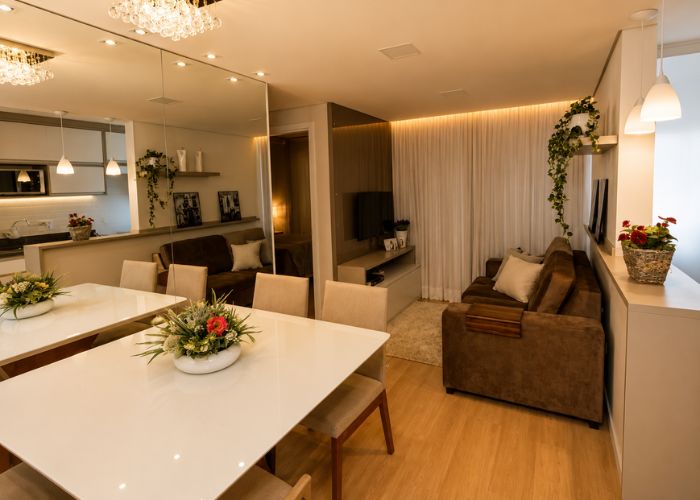 sala de estar e a sala de jantar