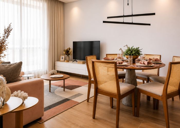 sala de estar e jantar integradas