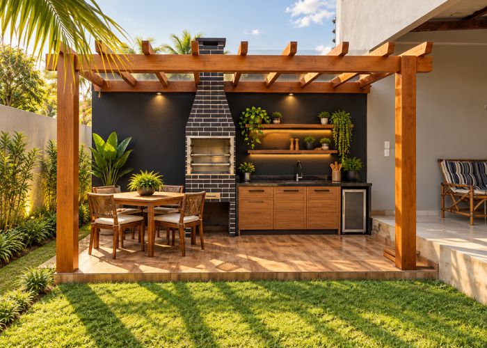 area de churrasco com pergolado