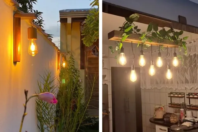 Iluminação rústica para pergolado