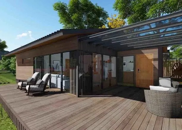 casa de madeira varanda integrada modular
