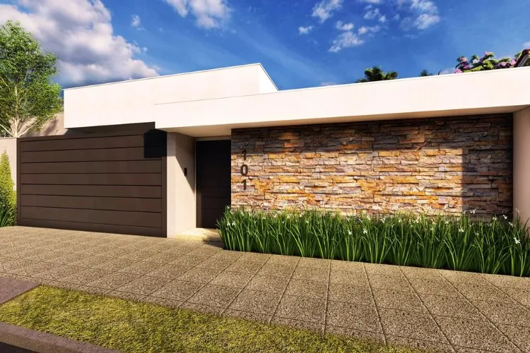 Fachada de muro com plantas 