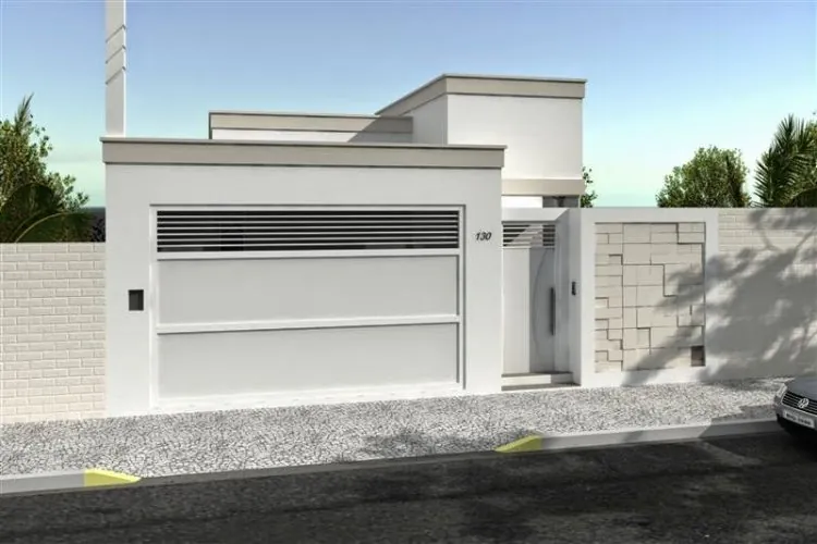Muro simples com portão branco minimalista